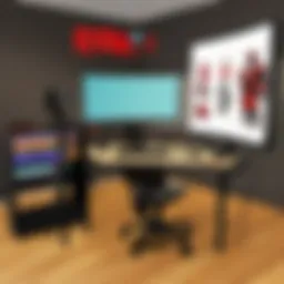 Roblox gameplay recording setup with a computer and microphone