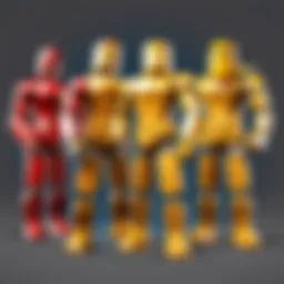 Vibrant collection of Roblox Figures Series One displayed on a shelf