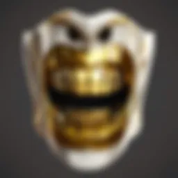 Close-up view of a Roblox character showcasing elaborate gold teeth