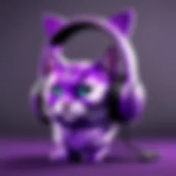 Vibrant depiction of purple cat headphones in a virtual environment