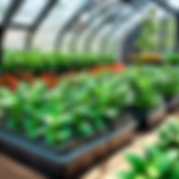 Close-up of plants thriving inside a mini greenhouse