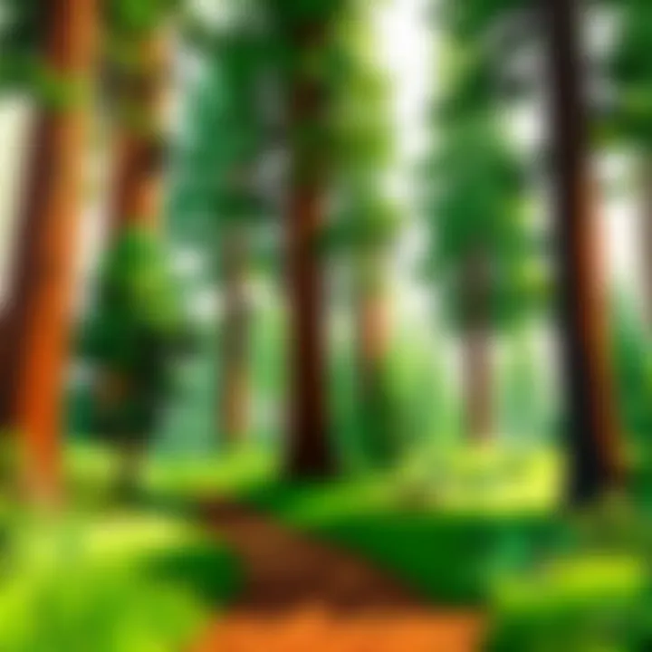 A vibrant landscape showcasing redwood trees and green foliage in Roblox.