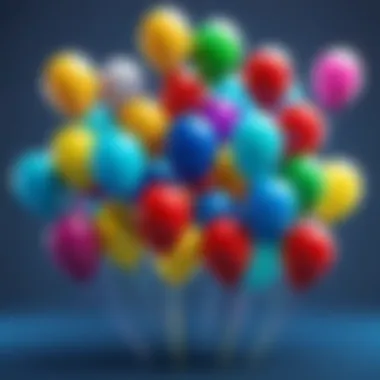 A vibrant display of Roblox balloons in various shapes and colors