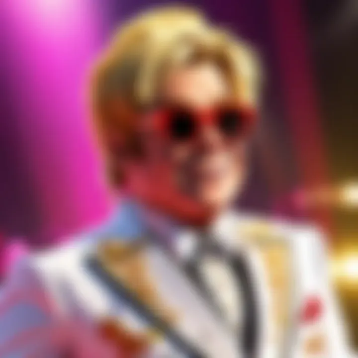 Iconic flamboyant hairstyle of Elton John during a performance