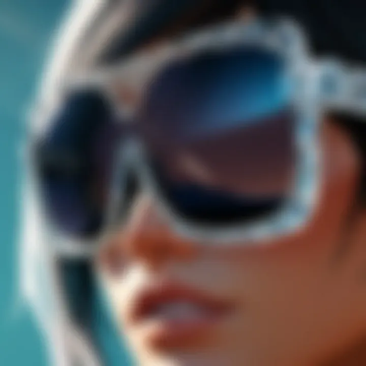 Close-up of intricate crystal detailing on eyewear