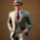Showcasing a classic vintage suit with intricate detailing