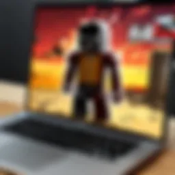 Roblox logo displayed on a MacBook screen