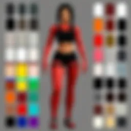 A digital interface showcasing color options for clothing in Roblox