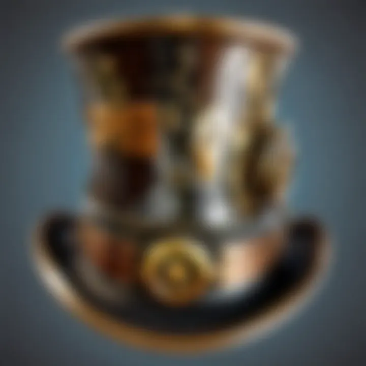 A close-up of a steam punk top hat featuring intricate embellishments and artistic details, symbolizing creativity.