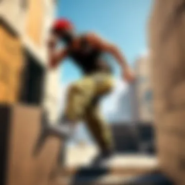 Agility in Motion: Parkour with Style Dynamic parkour athlete showcasing agile movements with a stylish backpack