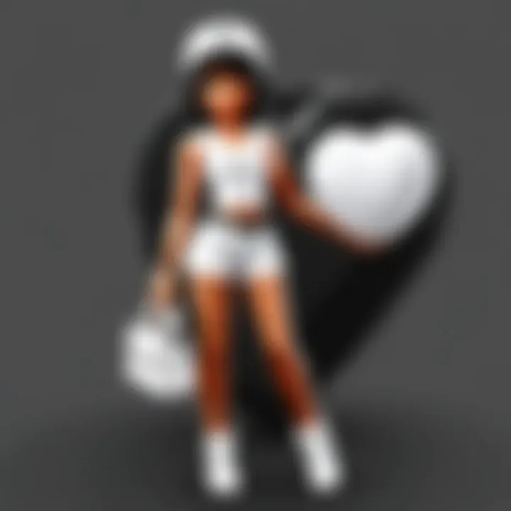 A Roblox avatar equipped with the White Heart Purse, demonstrating its style and appeal