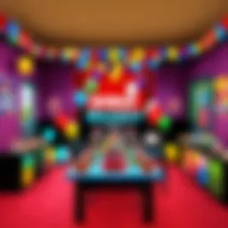 Colorful Roblox birthday party setup with decorations