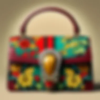 Diverse color variations of the Gucci Dionysus handbag displayed artistically