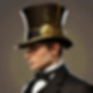 A historical illustration showcasing Victorian fashion, emphasizing the emergence of the top hat.